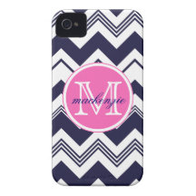 Monogram Name Navy Blue White Chevron Pattern Case-Mate iPhone 4 Case