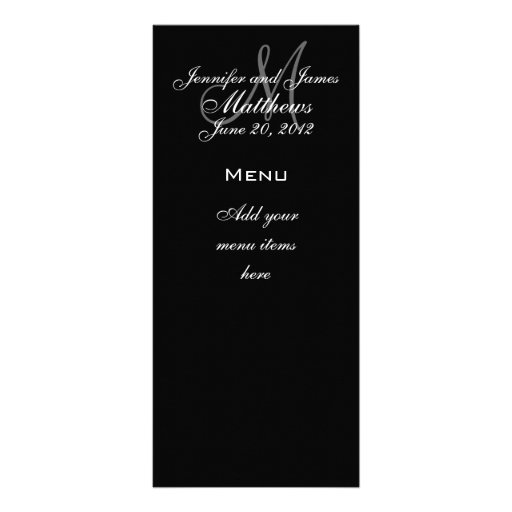 Monogram Names Date Wedding Menu Cards Rack Card