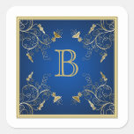 Monogram Navy and Gold Floral Sticker