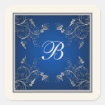 Monogram Navy, Ivory, and Silver Floral Sticker