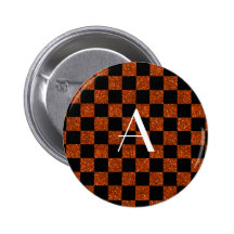 Monogram orange and black glitter checkered buttons