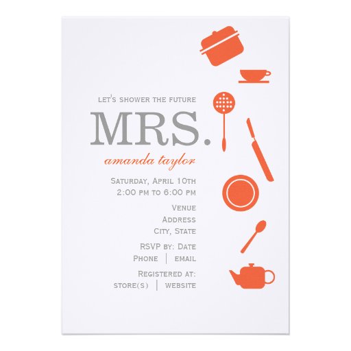 Monogram Orange  Bridal Shower Invitations
