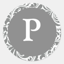 Monogram P Grey Grey Customisable Invite Seals Sti Round Sticker