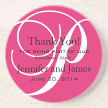 Monogram P Pink White Wedding Favour Coasters