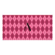 Monogram pink argyle personalized photo card