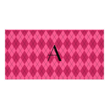 Monogram pink argyle photo greeting card
