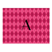 Monogram pink argyle post card