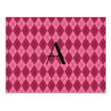 Monogram pink argyle postcards