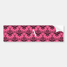 Monogram pink damask bumper sticker