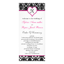 monogram pink damask Wedding program Rack Card Design