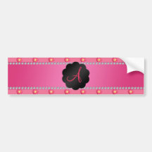 Monogram pink roses bumper sticker