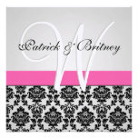 Monogram Pink & Silver Damask Wedding Invitations