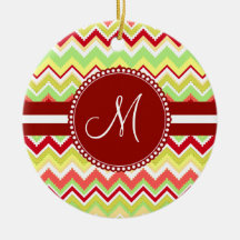 Monogram Red Aztec Andes Tribal Chevron Zig Zags Ornaments