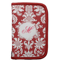 Monogram Red & White Damask Rickshaw Folio Folio Planner