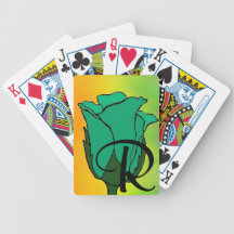 Monogram Sea Green Rose Playing Cards