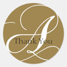 Monogram Thank You Wedding Labels Gold Round Sticker