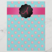 Monogram turquoise pink roses flyer design