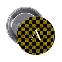 Monogram yellow and black glitter checkered buttons