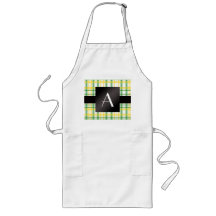 Monogram yellow and green plaid aprons