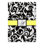 Monogram Yellow & Black Damask Wedding RSVP Cards Custom Invitation