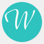 Monogrammed Aqua Round Sticker