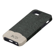 Monogrammed Black Leather Look Rustic Country iPhone 5 Cases