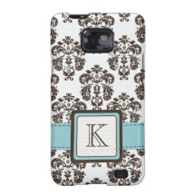 Monogrammed Blue Brown Damask Samsung Galaxy S Cas Galaxy S2 Case