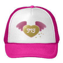 Monogrammed Cute Girly Gold Heart Pink Wings Love Hats