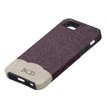 Monogrammed Eggplant Leather Look Rustic Country iPhone 5 Covers