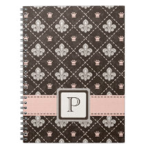 Monogrammed Fleur de Lis Spiral Notebook Journal P