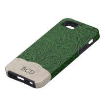 Monogrammed Green Leather Look Rustic Country iPhone 5 Cover