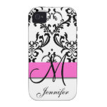 Monogrammed Pink Black White Swirls Damask iPhone 4/4S Case