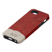 Monogrammed Red Leather Look Rustic Country iPhone 5 Case
