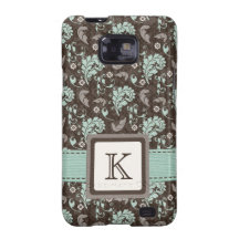 Monogrammed Teal Brown Damask Samsung Galaxy S Cas Samsung Galaxy S2 Cases