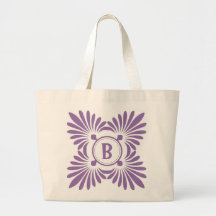 Monogrammed Tote Bags:Purple Floral Pattern