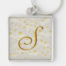 Monogrammed White Mums Key Chain