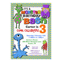 Monster Bash Birthday Party Invitation - Blue