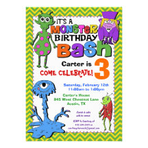 Monster Bash Birthday Party Invitation - Green