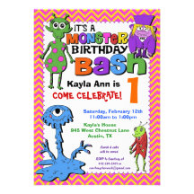 Monster Bash Birthday Party Invitation - Pink