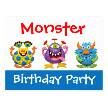 Monster Birthday Party Invitation Postcards