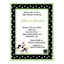 Moo Cow Black white Green Baby Shower Invitation Postcard