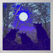 Moon and Singing Coyotes Print