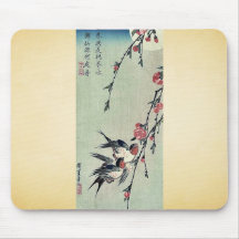 Moon,swallows and peach blossoms by Ando,Hiroshige Mousepad