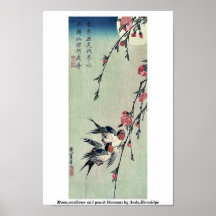 Moon,swallows and peach blossoms by Ando,Hiroshige Poster
