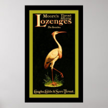 Moore's Throat and Lung Lozenges~Vintage Medicine Poster