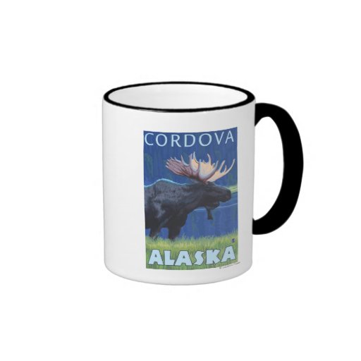 Moose at Night - Cordova, Alaska Mugs