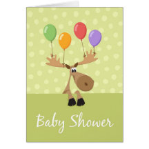 Moose with colourful balloons baby shover invite greeting cards