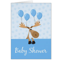 Moose with colourful balloons baby shover invite card