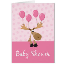 Moose with colourful balloons baby shover invite greeting cards