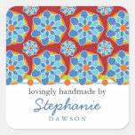 Mosaic, Floral Pattern "Handmade by" Labels Square Sticker